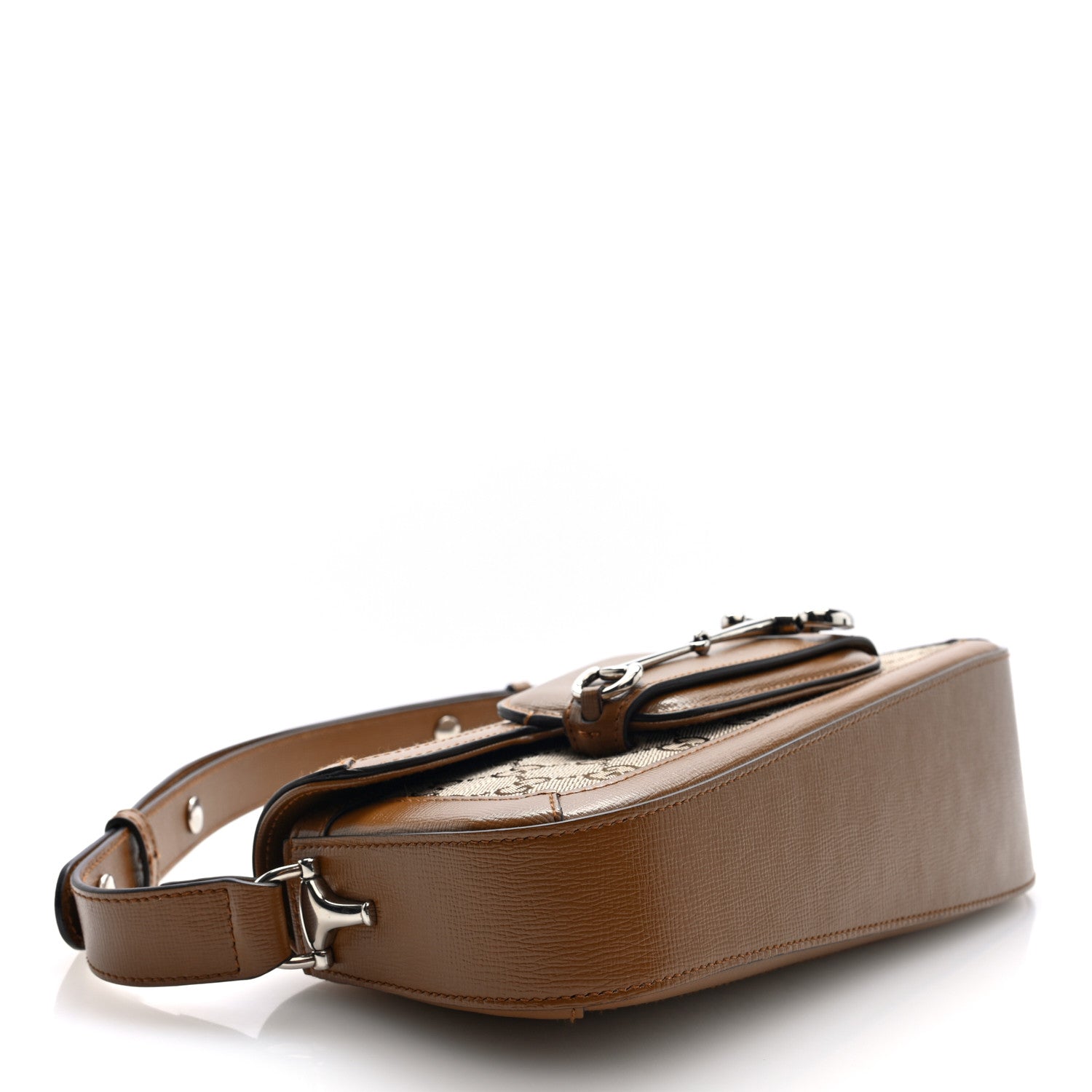 Gucci Monogram Small Horsebit 1955 Asymmetric Shoulder Bag Beige Brown Sugar 4 of 10