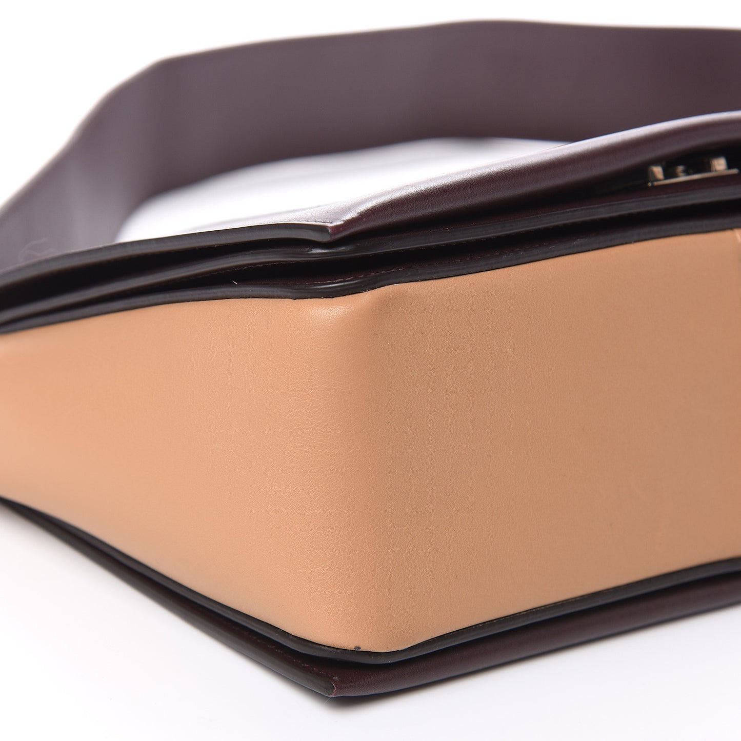 Shiny Smooth Calfskin Medium Frame Shoulder Bag Burgundy Tan