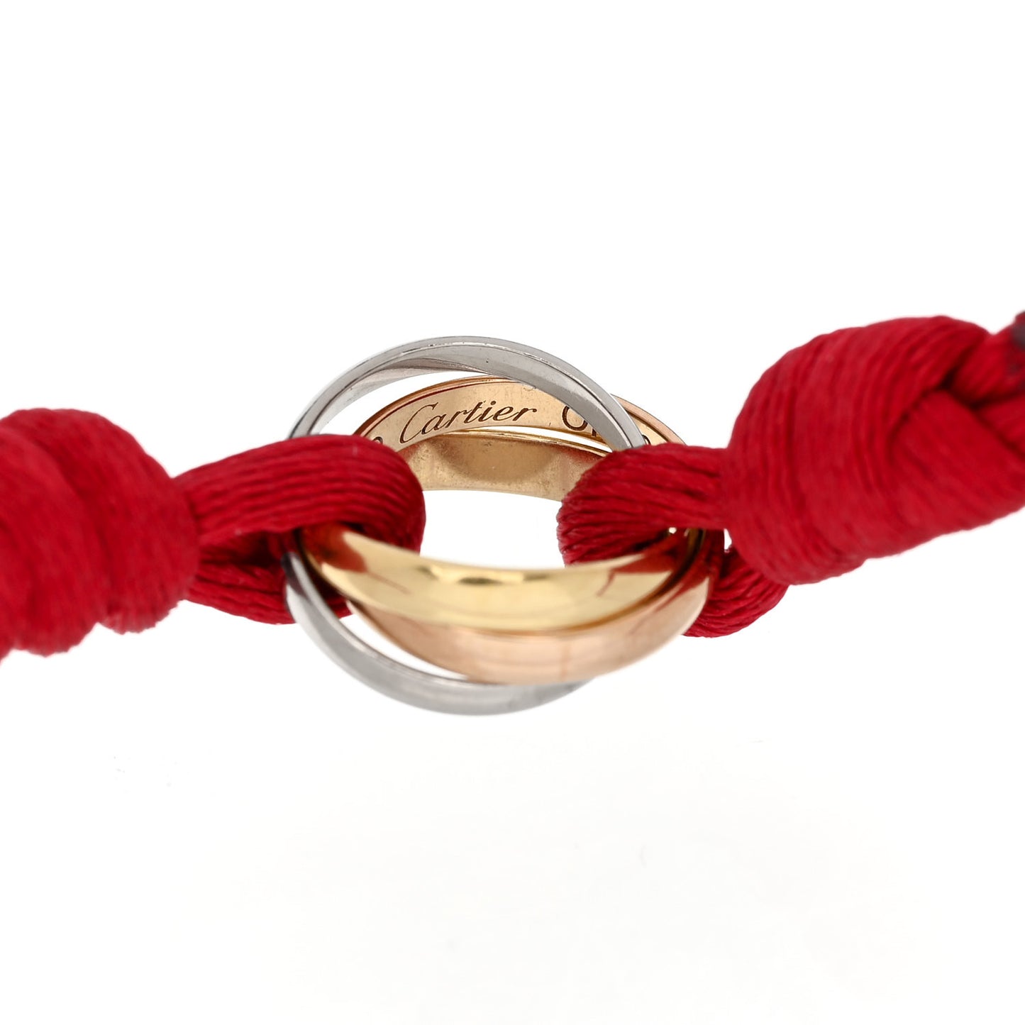 18K Pink Yellow White Gold Trinity Cord Bracelet Red