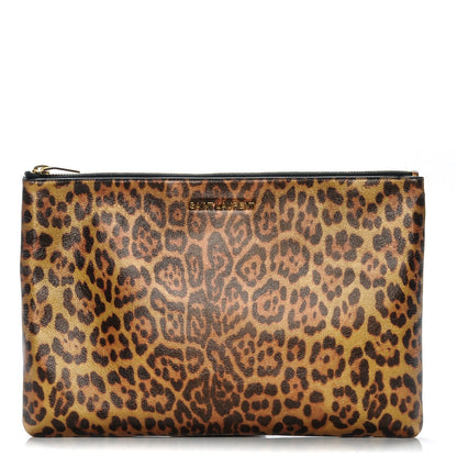 Saint Laurent Metallic Calfskin Leopard Printed Letters Monogram Zip Clutch 1 of 9