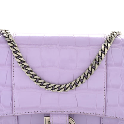 Balenciaga Shiny Calfskin Crocodile Embossed Hourglass Chain Bag Lilac 7 of 11