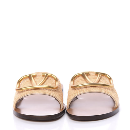 Valentino Garavani Raffia Vlogo Flat Slide Sandals 35 Natural 2 of 8
