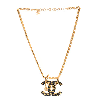 Chanel Metal Resin CC Star Chain Logo Necklace Gold Black 3 of 4