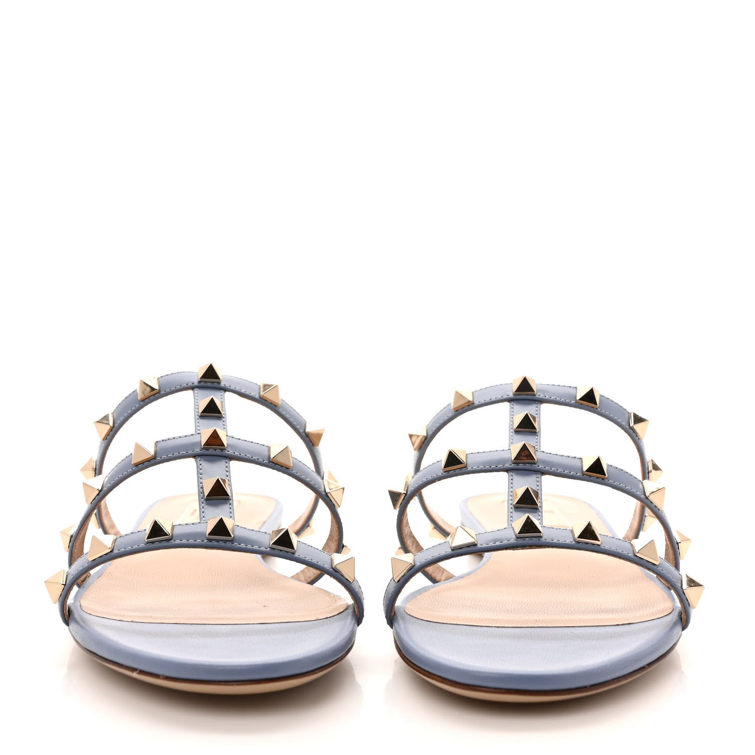 Valentino Garavani Nappa Rockstud Caged Flat Slide Sandals 38 Niagara 2 of 7