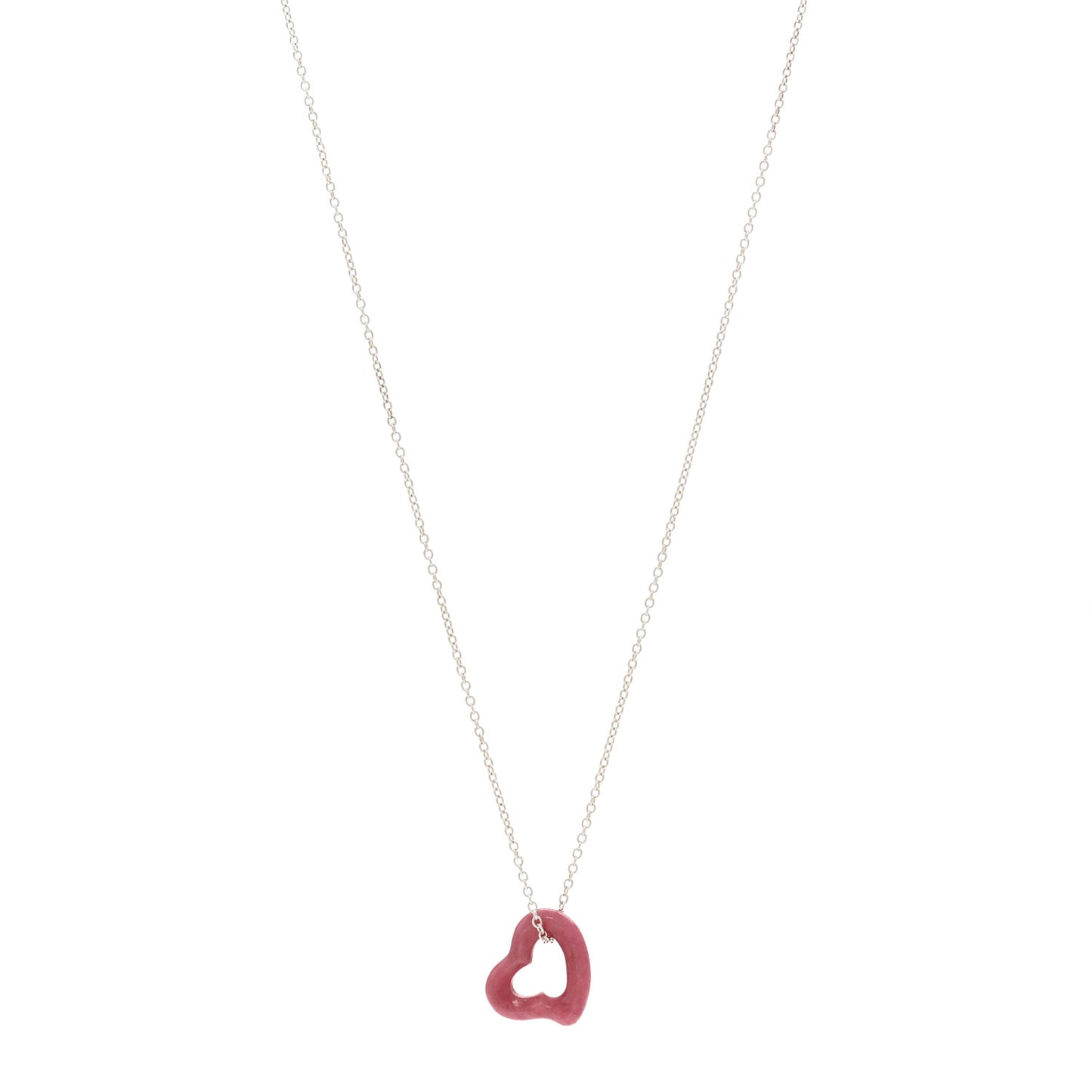 Sterling Silver Rhodonite Elsa Peretti Open Heart Pendant Necklace