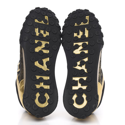 Chanel Metallic Lambskin Satin Finish Womens CC Sneakers 39 Black Gold 5 of 8