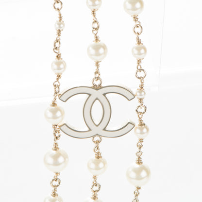 Chanel Pearl CC Triple Strand Long Necklace Gold Pearly White 5 of 6