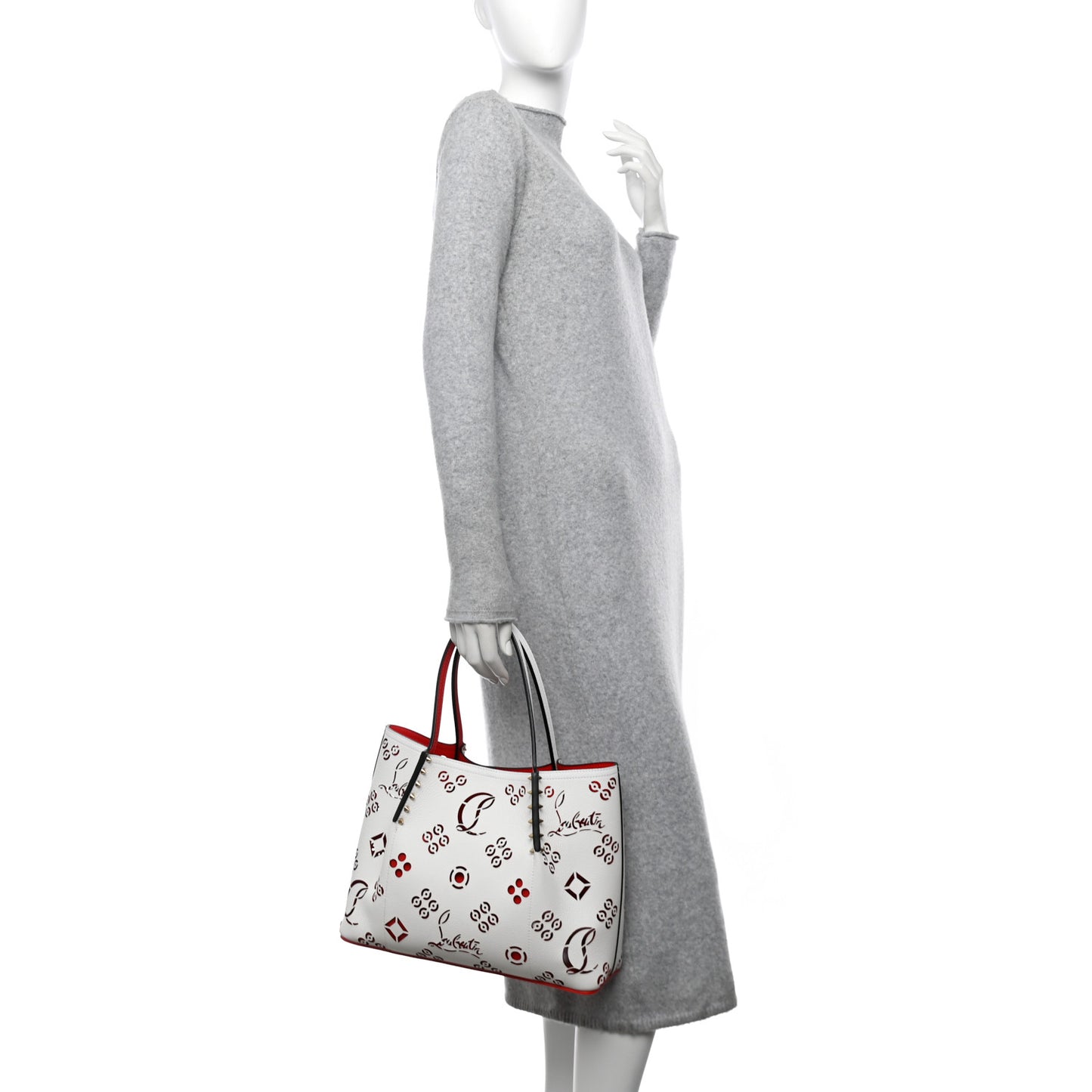 Calfskin Perforated Small Loubinthesky Cabarock Spikes Tote Snow