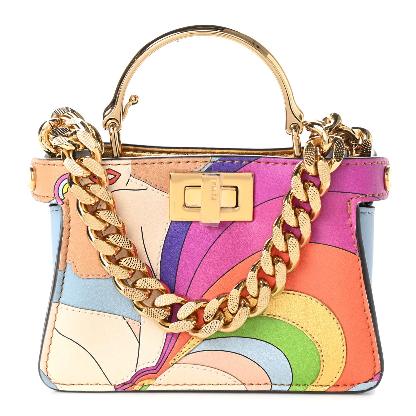 Nappa Rainbow Inlay Nano Peekaboo Maxi Handle Satchel Azzurro Baby Multicolor