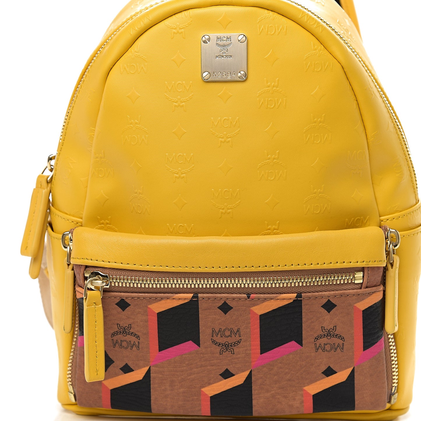 Coated Canvas Diamond Print Small Backpack Yellow