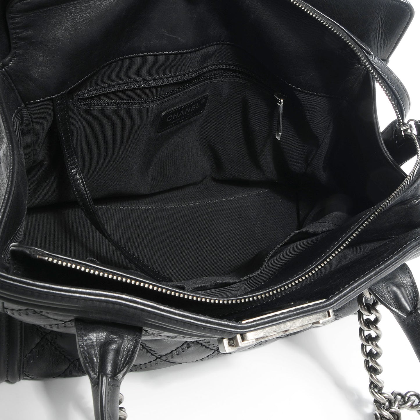 Calfskin Quilted Double Stitch Large Boy Tote Black