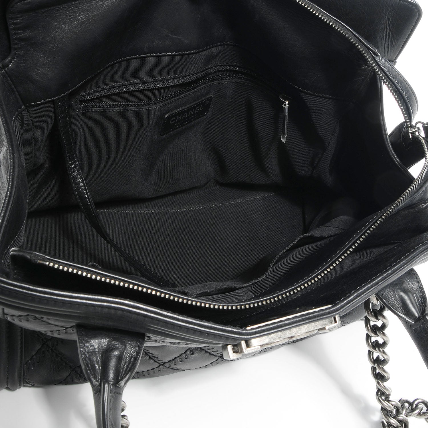 Chanel Calfskin Quilted Double Stitch Large Boy Tote Black 5 of 7