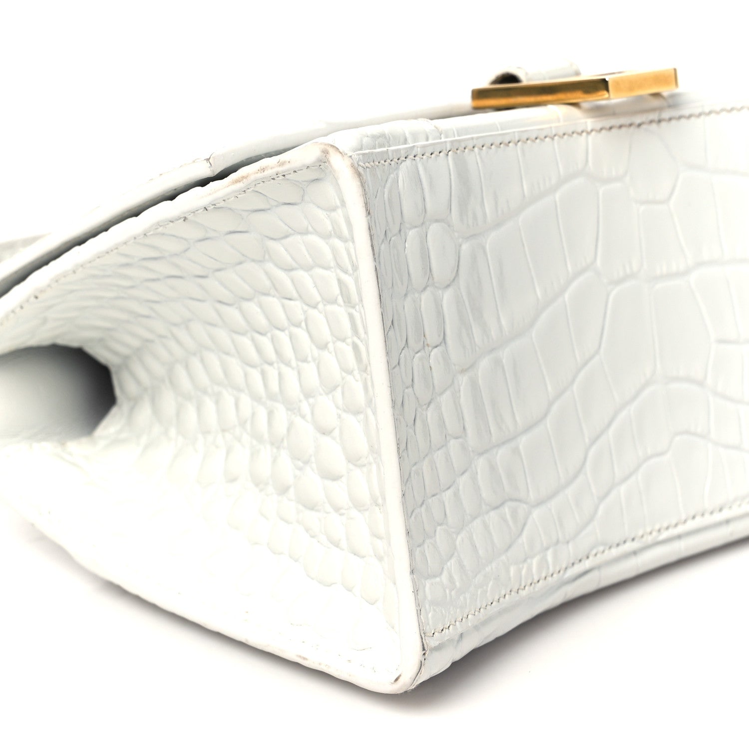 Balenciaga Calfskin Crocodile Embossed Small Hourglass Top Handle Bag White 8 of 9