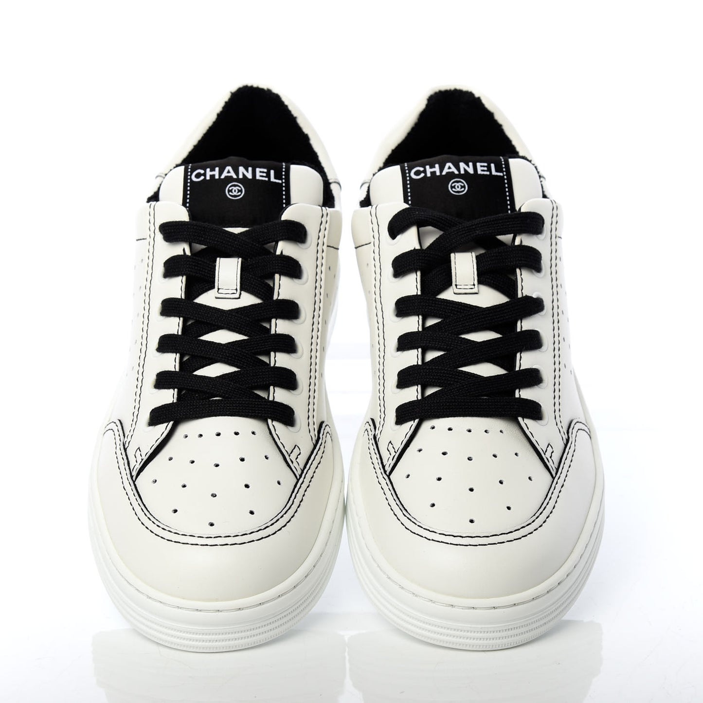 Calfskin Womens Logo Sneakers 40 Black White
