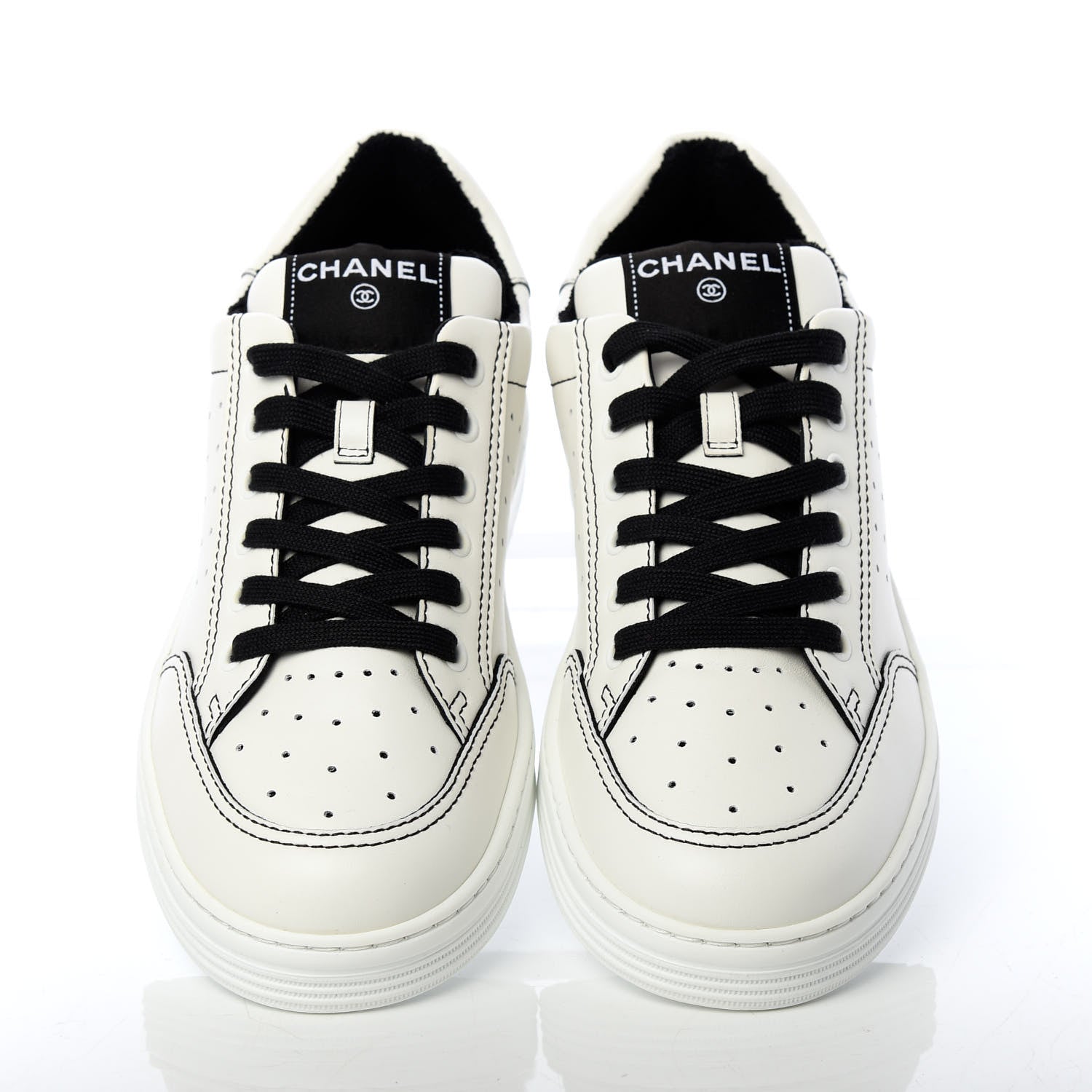 Chanel Calfskin Womens Logo Sneakers 40 Black White 5 of 11