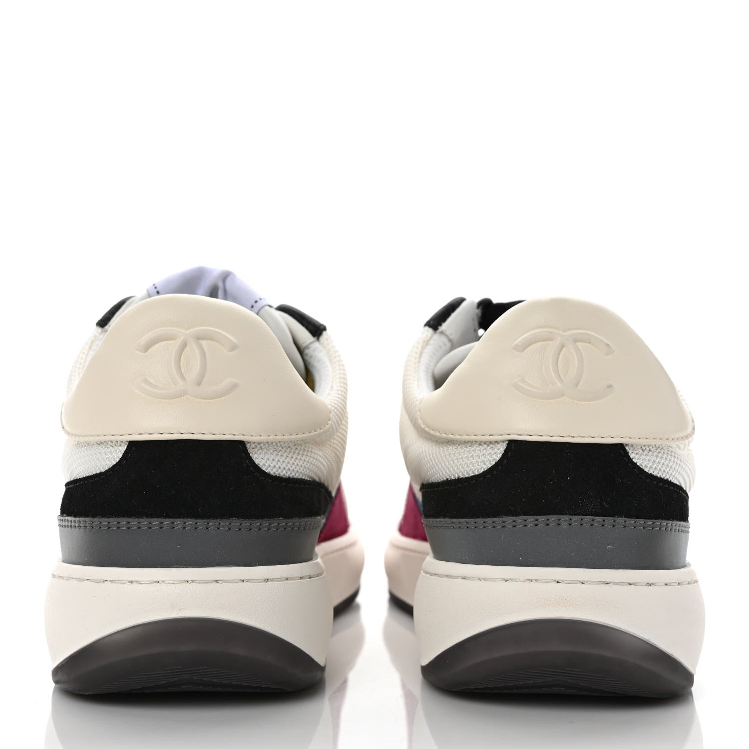 Chanel Fabric Suede Calfskin CC Sneakers 39.5 White Purple Black 5 of 9