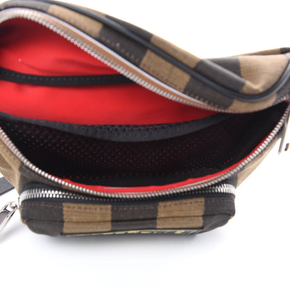 Fendi Jacquard Vitello Century Pequin Logo Plate Pocket Belt Bag Tobacco Moro Black 5 of 7