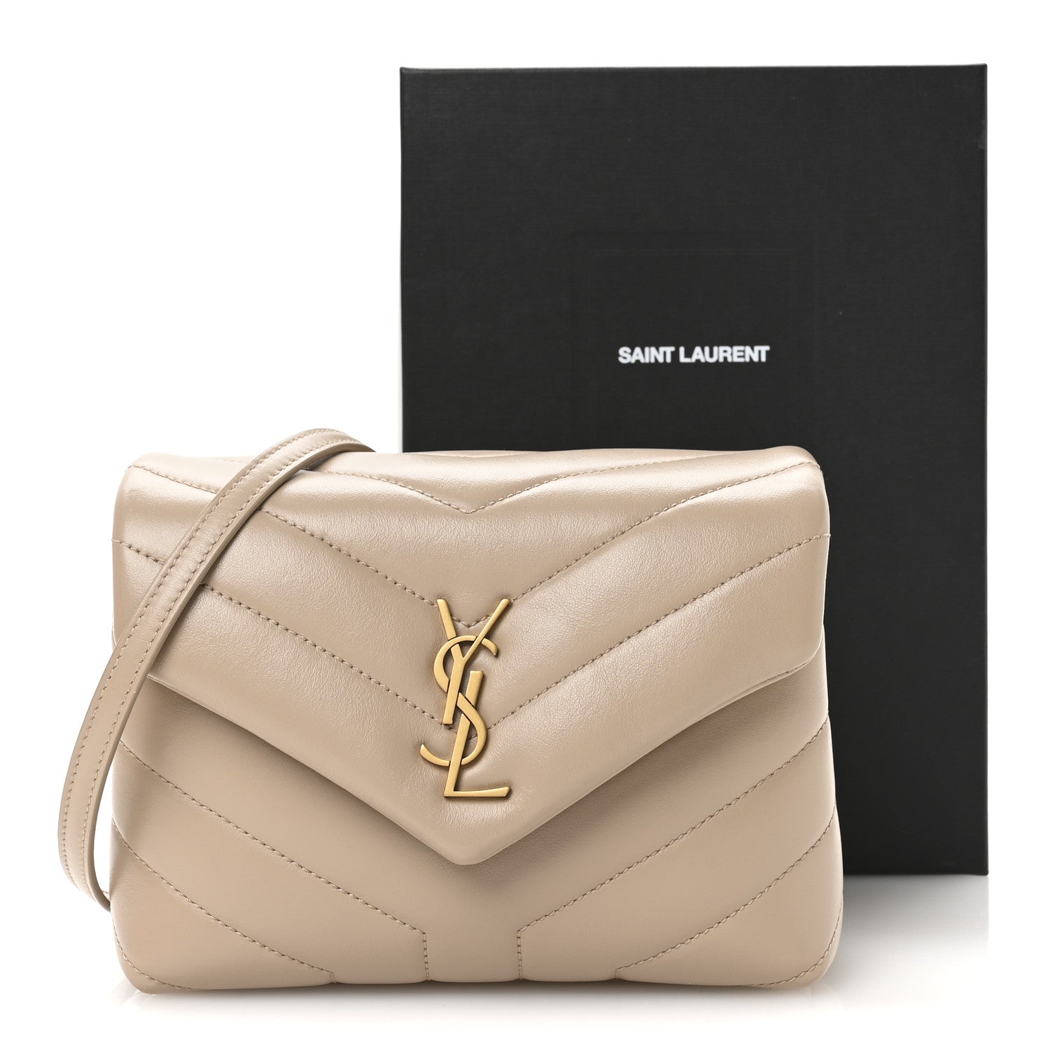 Saint Laurent Calfskin Y Quilted Monogram Toy Loulou Crossbody Bag Dark Beige 11 of 11