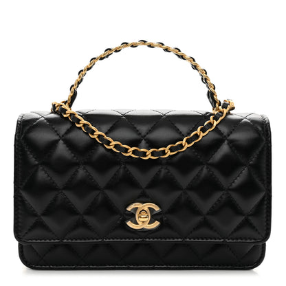 Chanel Shiny Calfskin Quilted Metal Top Handle Wallet On Chain WOC Black 1 of 13