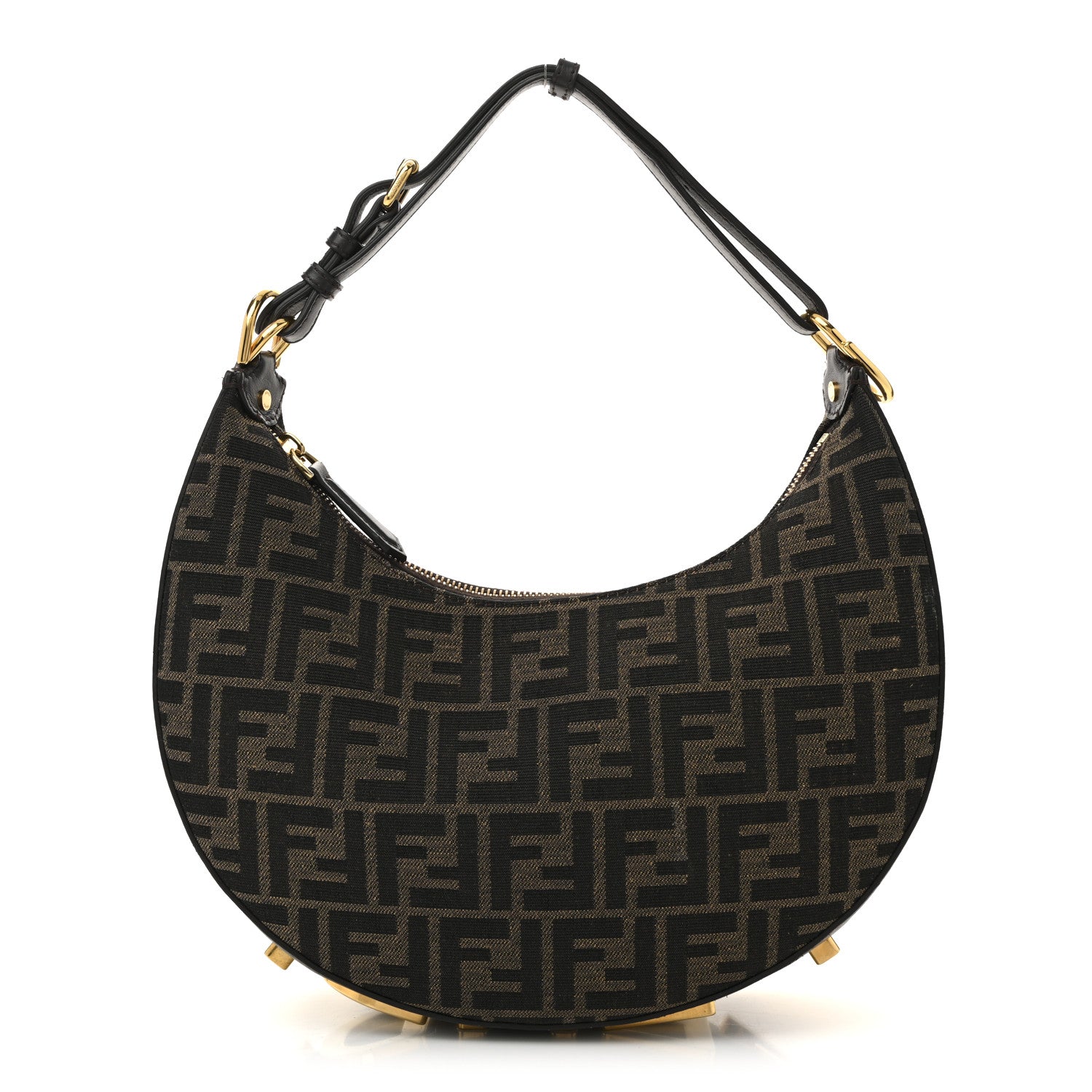 Fendi Fabric Jacquard Vitello Grace FF 1974 Small Fendigraphy Hobo Bag Tobacco Moro Ebano 1 of 15