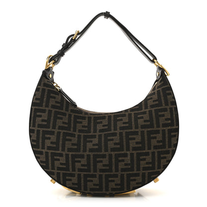 Fendi Fabric Jacquard Vitello Grace FF 1974 Small Fendigraphy Hobo Bag Tobacco Moro Ebano 1 of 15
