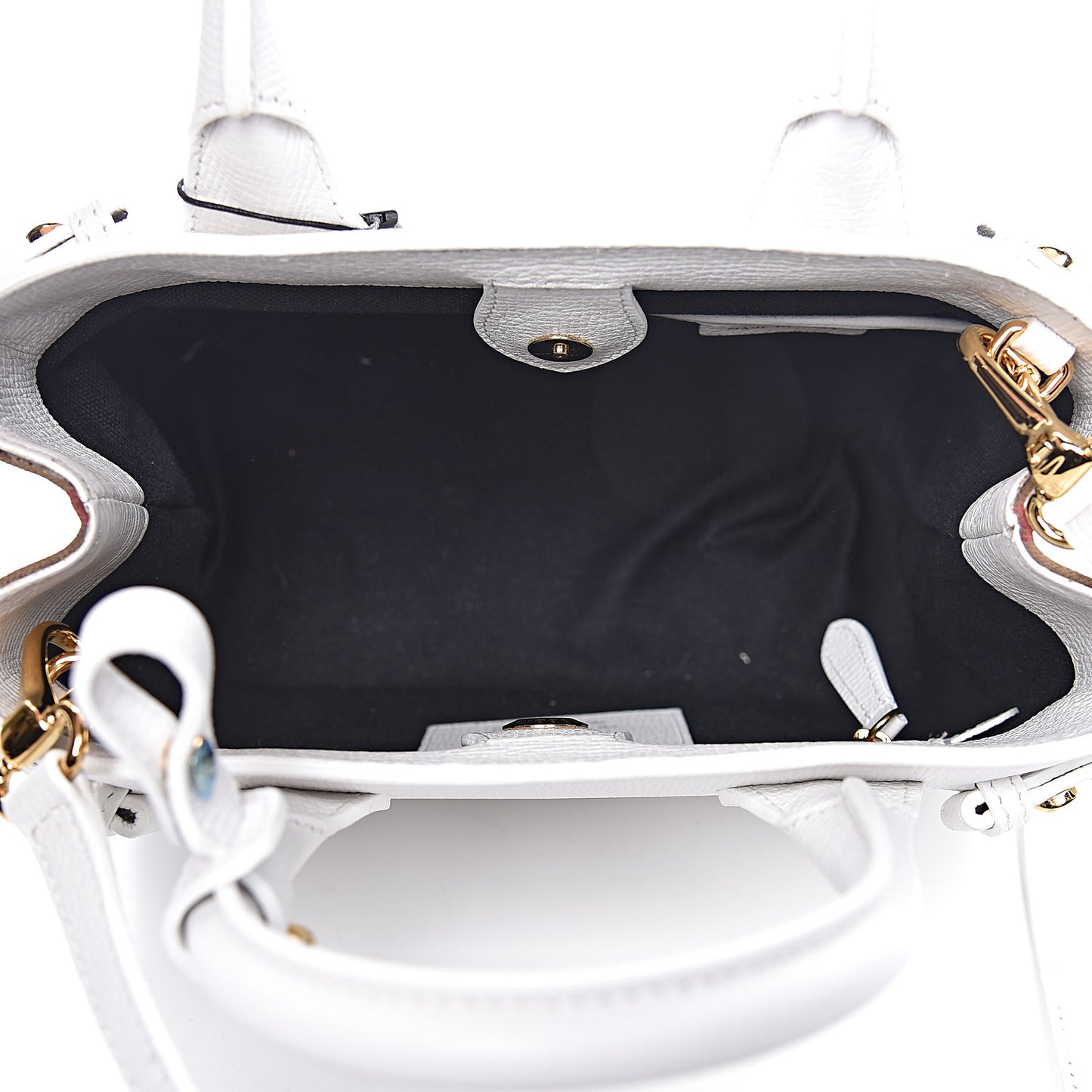 Grainy Calfskin House Check Small Banner Tote Chalk White