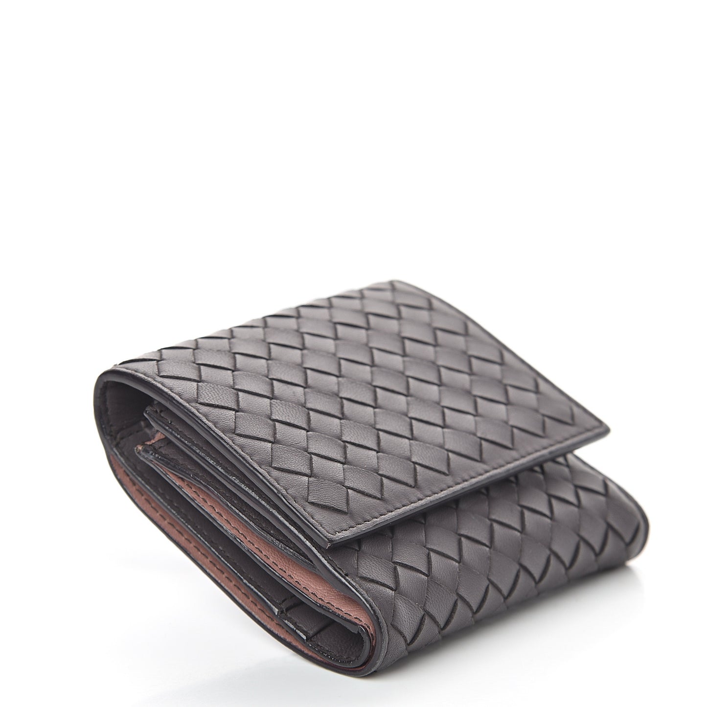 Nappa Intrecciato Compact Flap Wallet Light Graphite