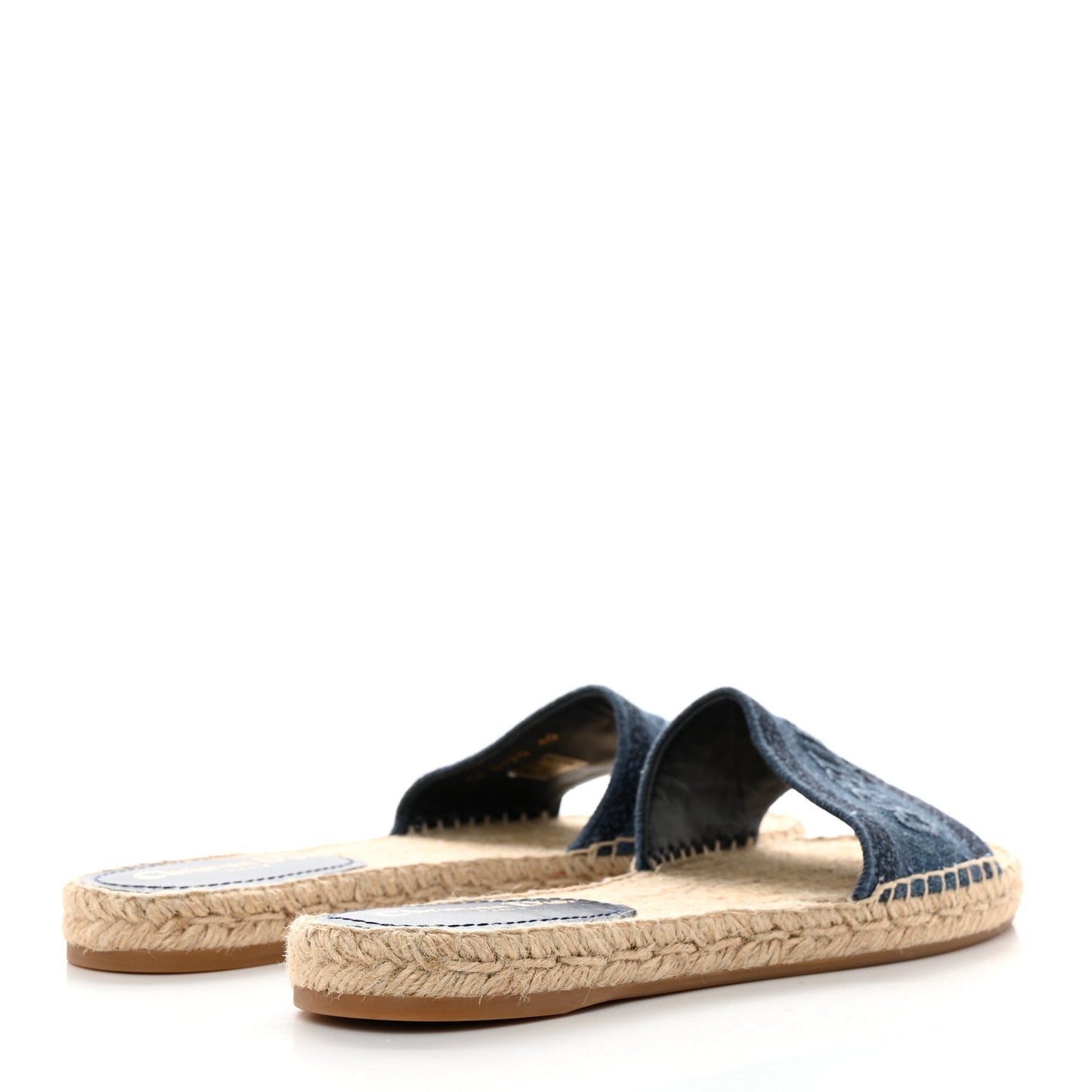 Denim Embroidered Granville Espadrille Flat Slide Sandals 40 Blue