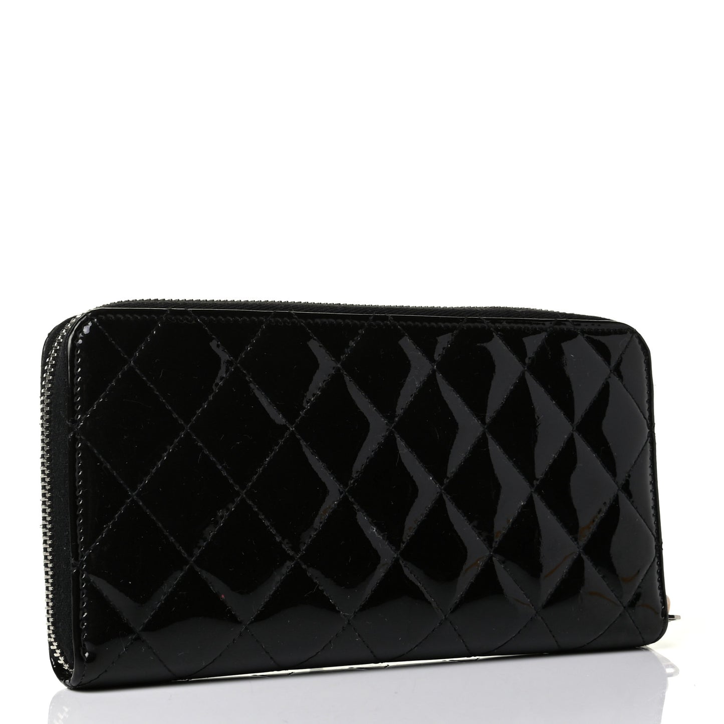 Patent Quilted Brilliant Zip Around Wallet Black