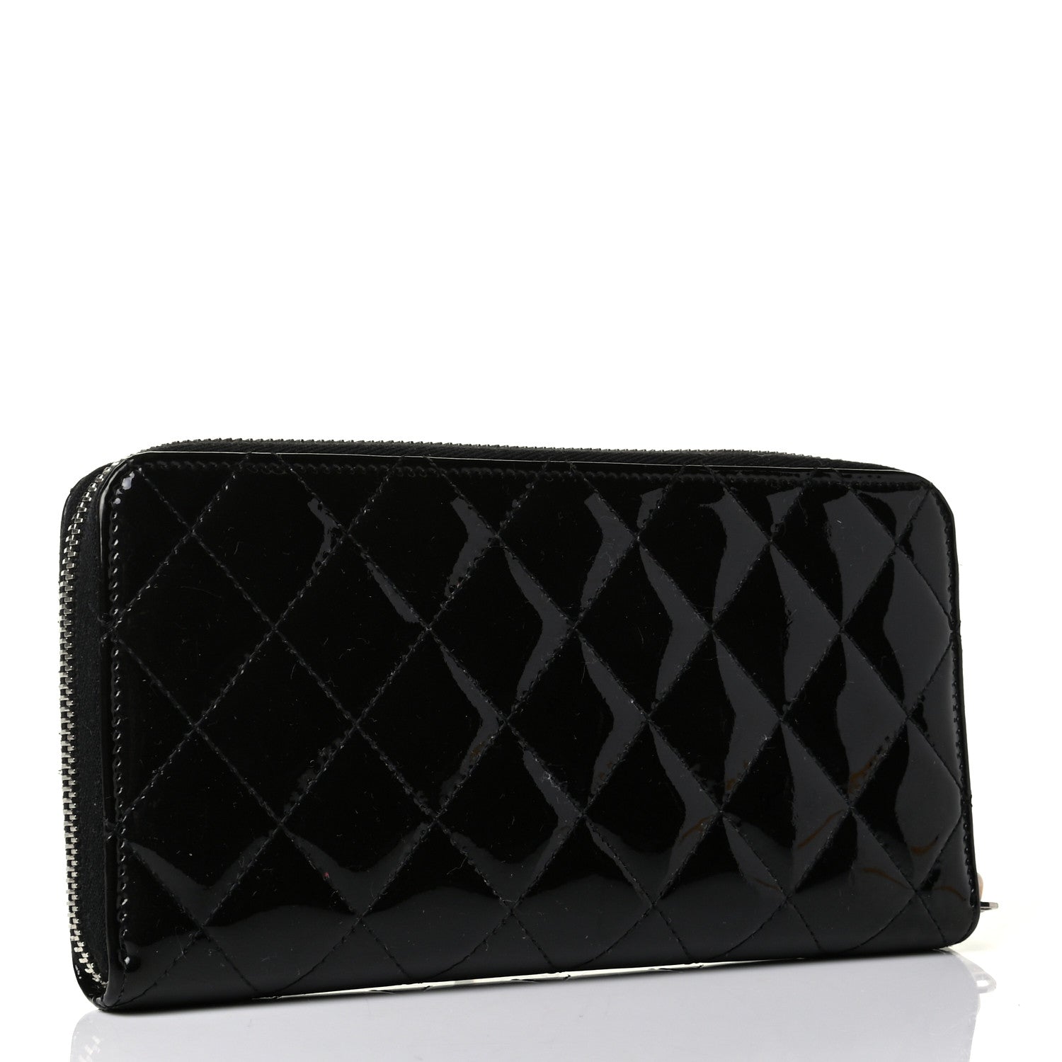 Chanel Patent Quilted Brilliant Zip Around Wallet Black 2 of 6