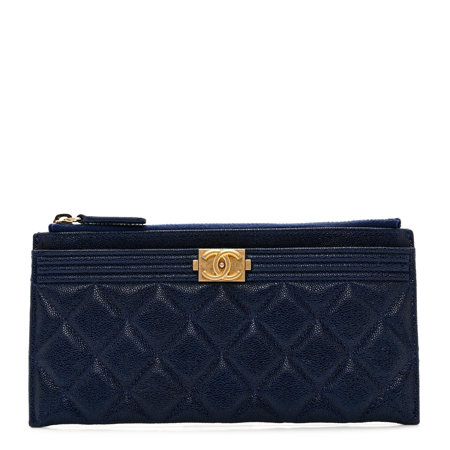 Chanel Caviar Quilted Classic Zip Boy Pouch Navy 1 of 7