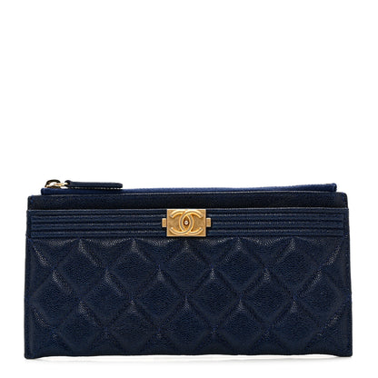 Chanel Caviar Quilted Classic Zip Boy Pouch Navy 1 of 7