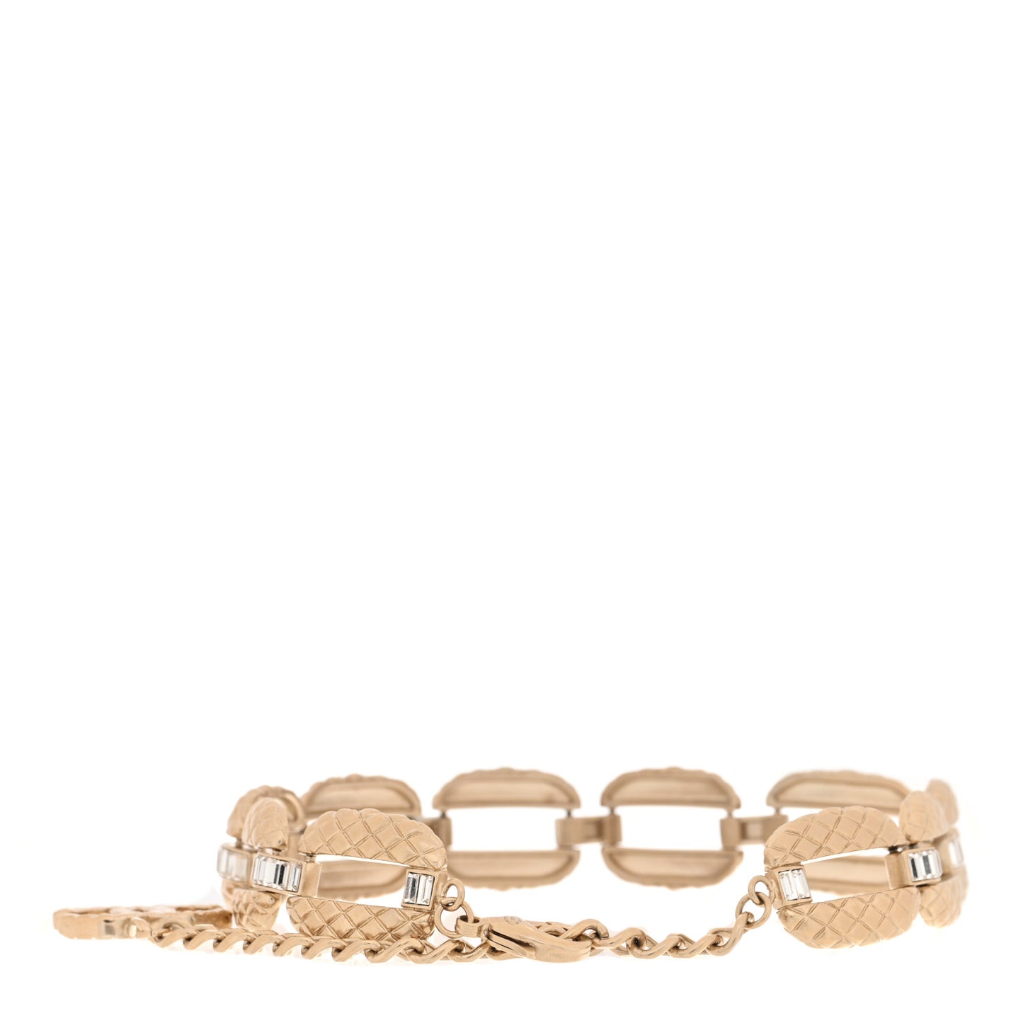 Baguette Crystal Quilted CC Link Choker Necklace Gold Gold