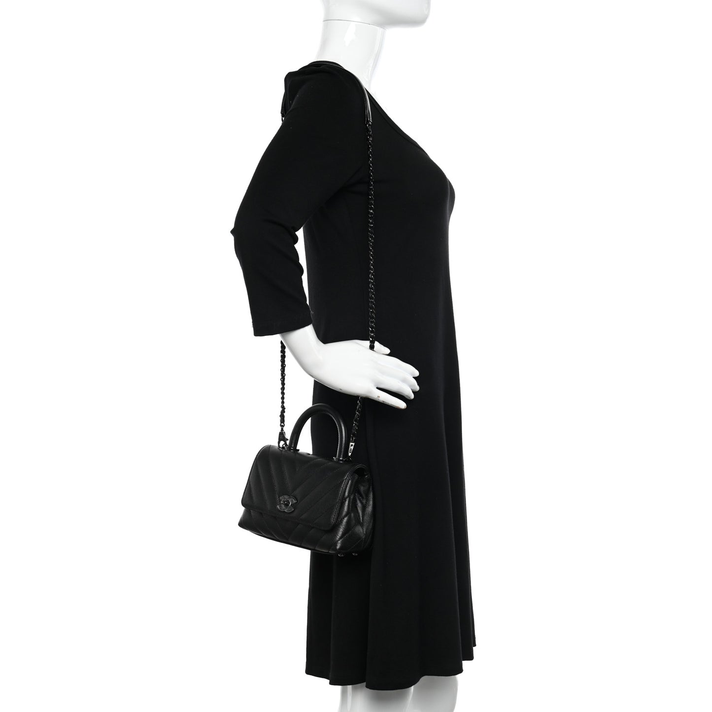 Caviar Chevron Quilted Extra Mini Coco Handle Flap So Black