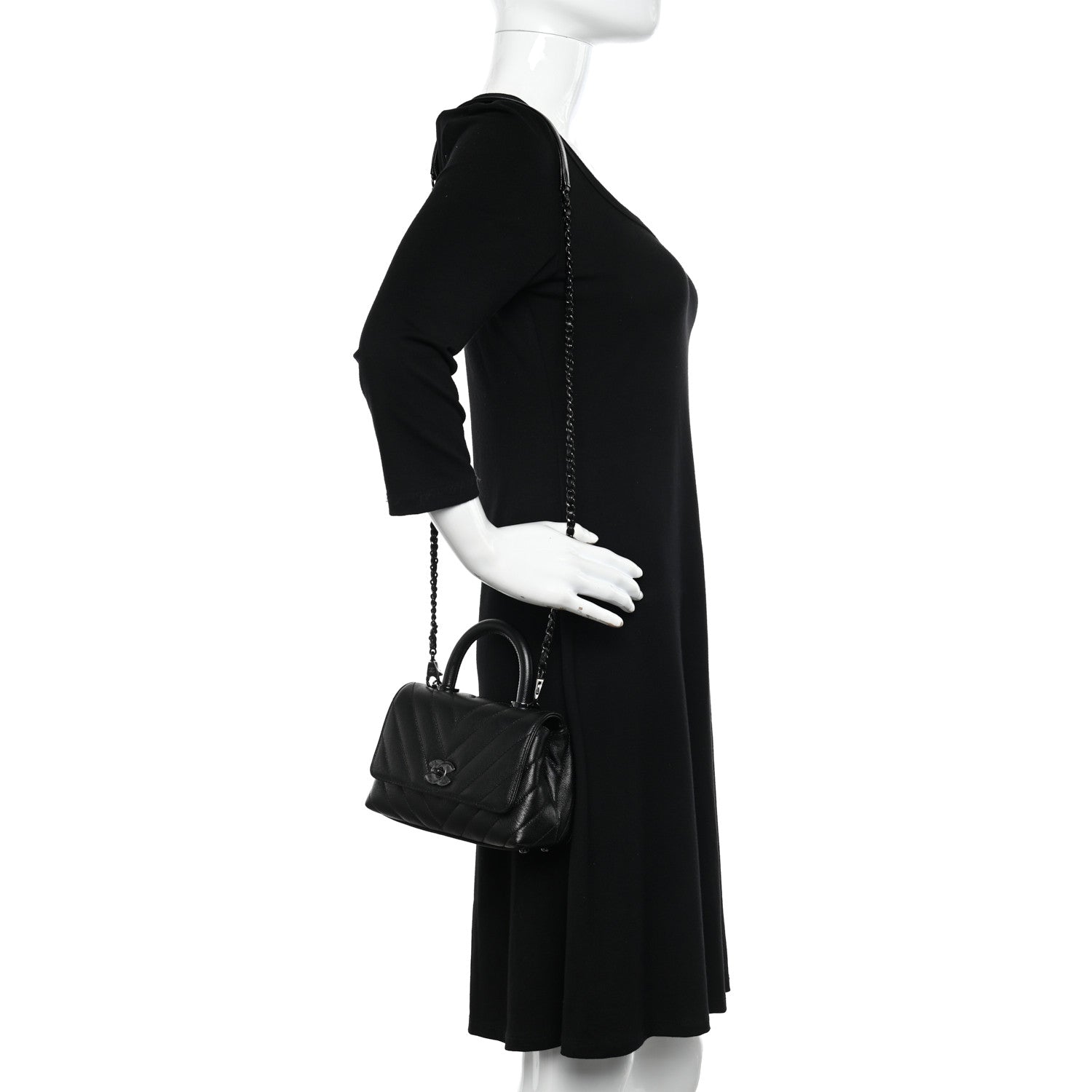 Chanel Caviar Chevron Quilted Extra Mini Coco Handle Flap So Black 2 of 11