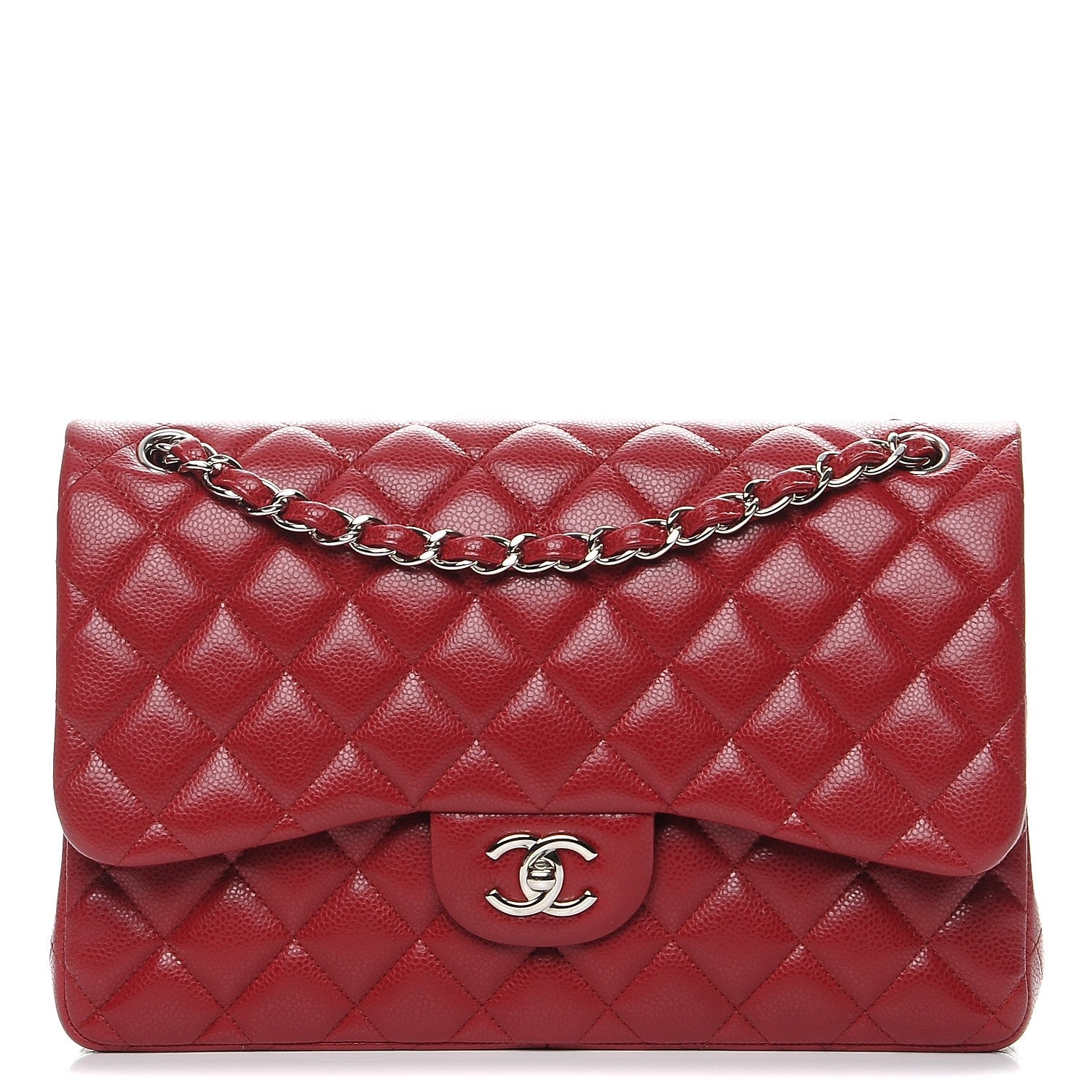 Chanel Caviar Quilted Jumbo Double Flap Red 1 of 8
