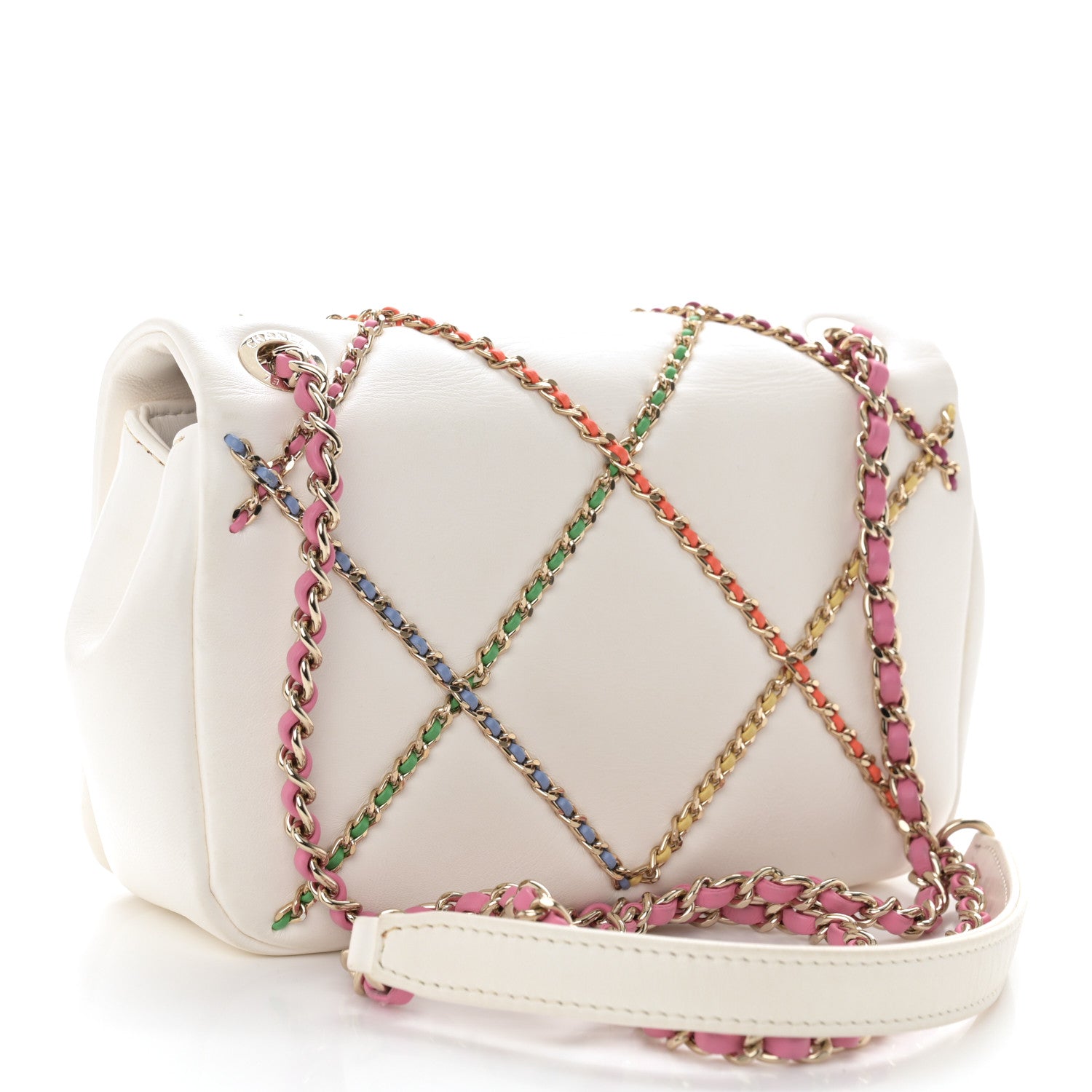 Chanel Lambskin Small Entwined Chain Flap White Multicolor 3 of 11