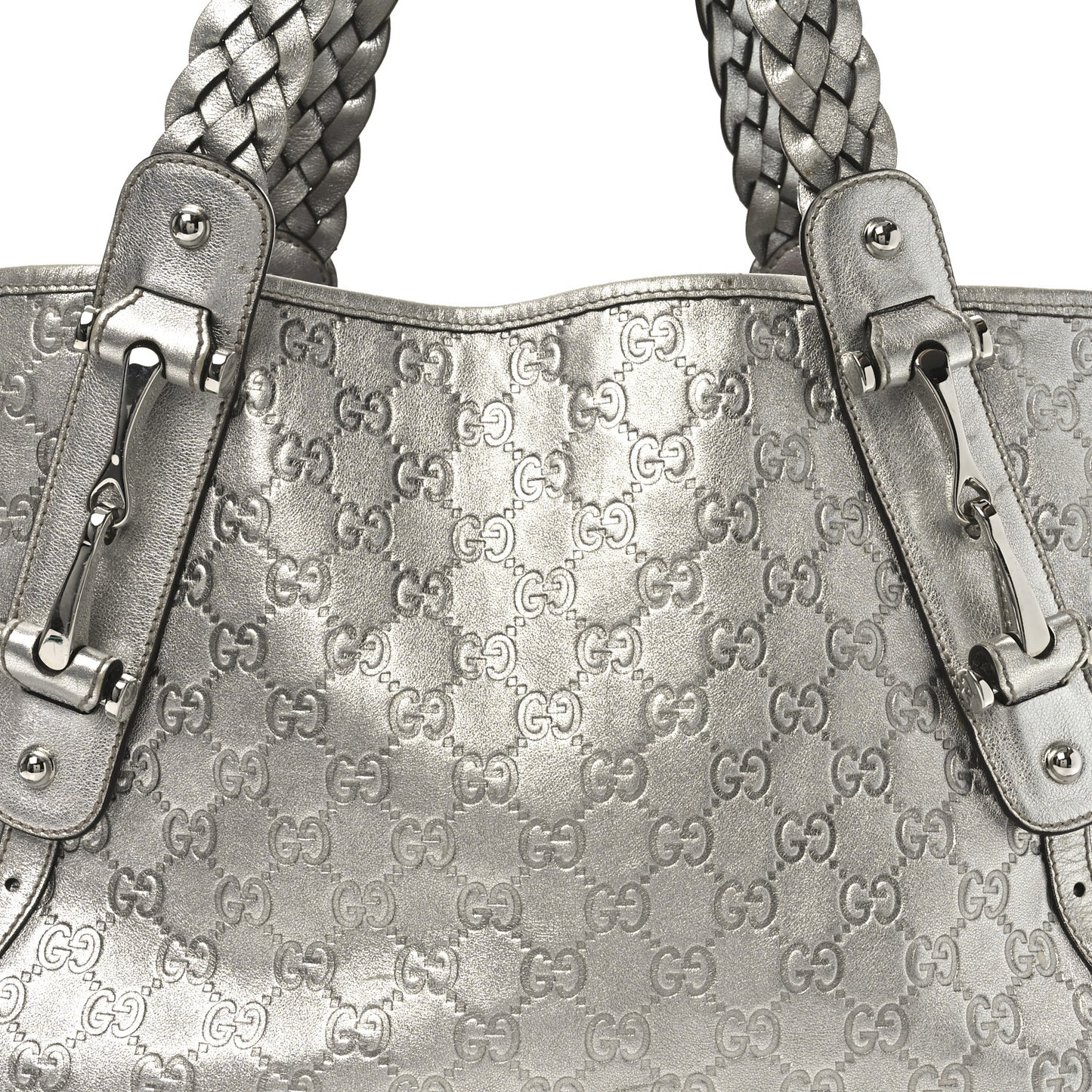 Metallic Guccissima Medium Pelham Shoulder Bag Silver