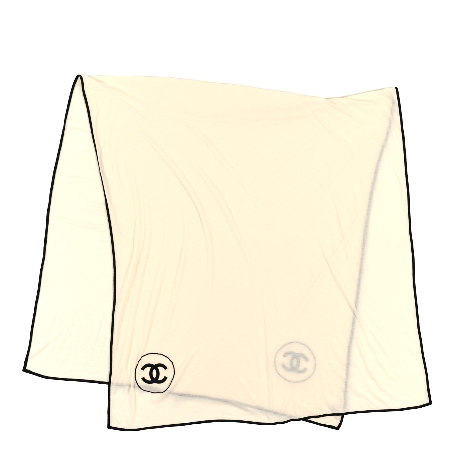 Chanel Cashmere Silk CC Stole Ivory Black 2 of 4