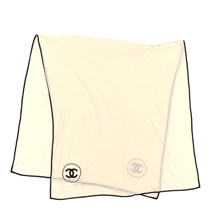 Chanel Cashmere Silk CC Stole Ivory Black 2 of 4