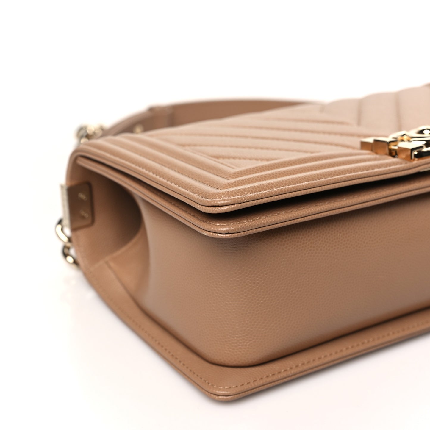 Caviar Chevron Quilted Medium Boy Flap Beige