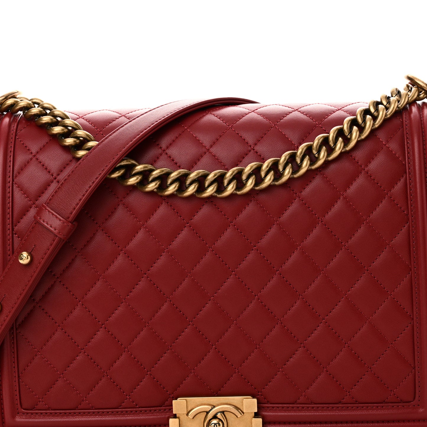 Lambskin Quilted Large Boy Flap Red
