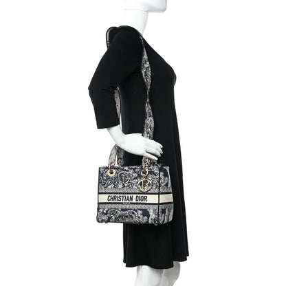 Christian Dior Canvas Toile De Jouy Reverse Embroidered Medium Lady D-Lite Navy 2 of 11