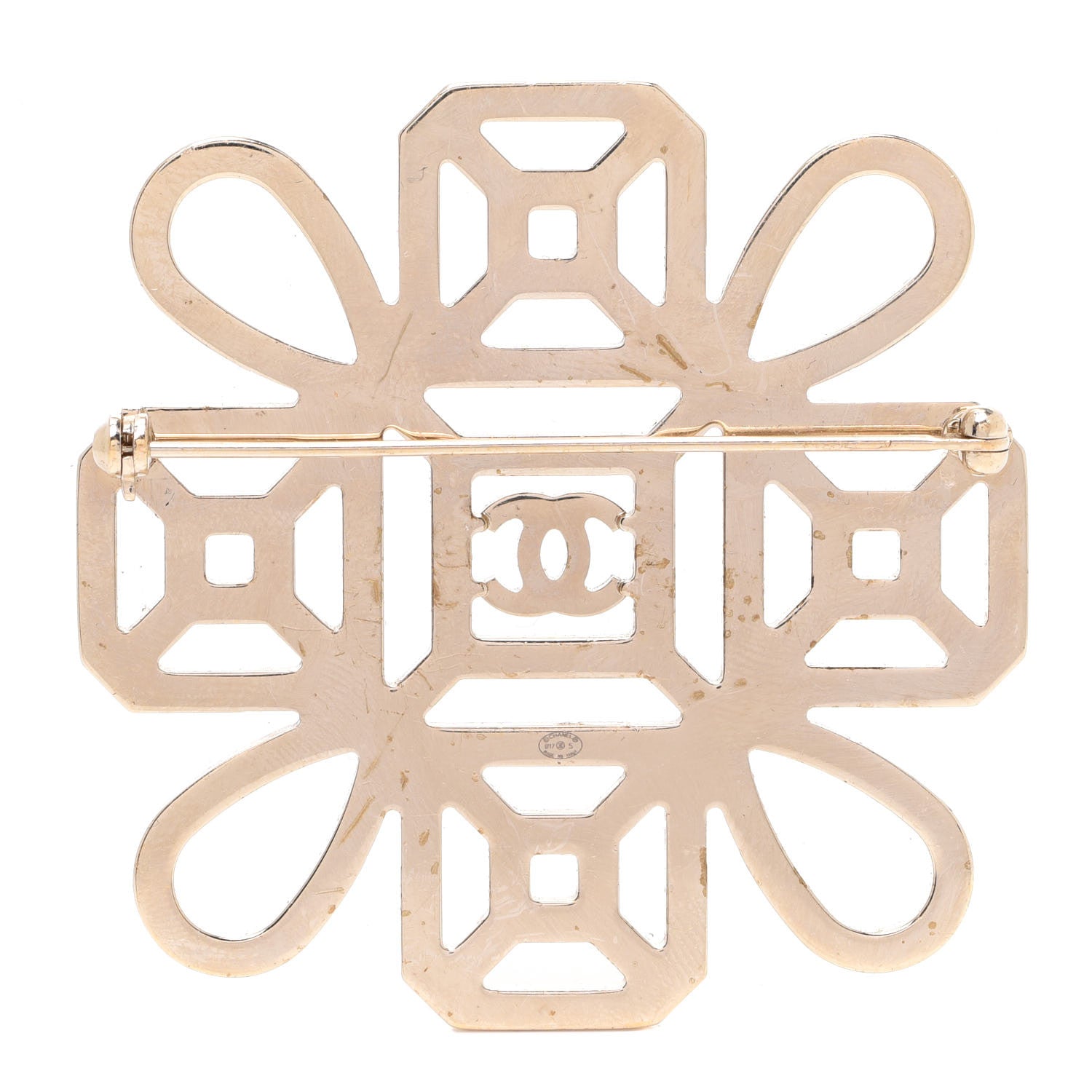 Chanel Crystal Strass CC Cross Brooch Pink Gold 3 of 5