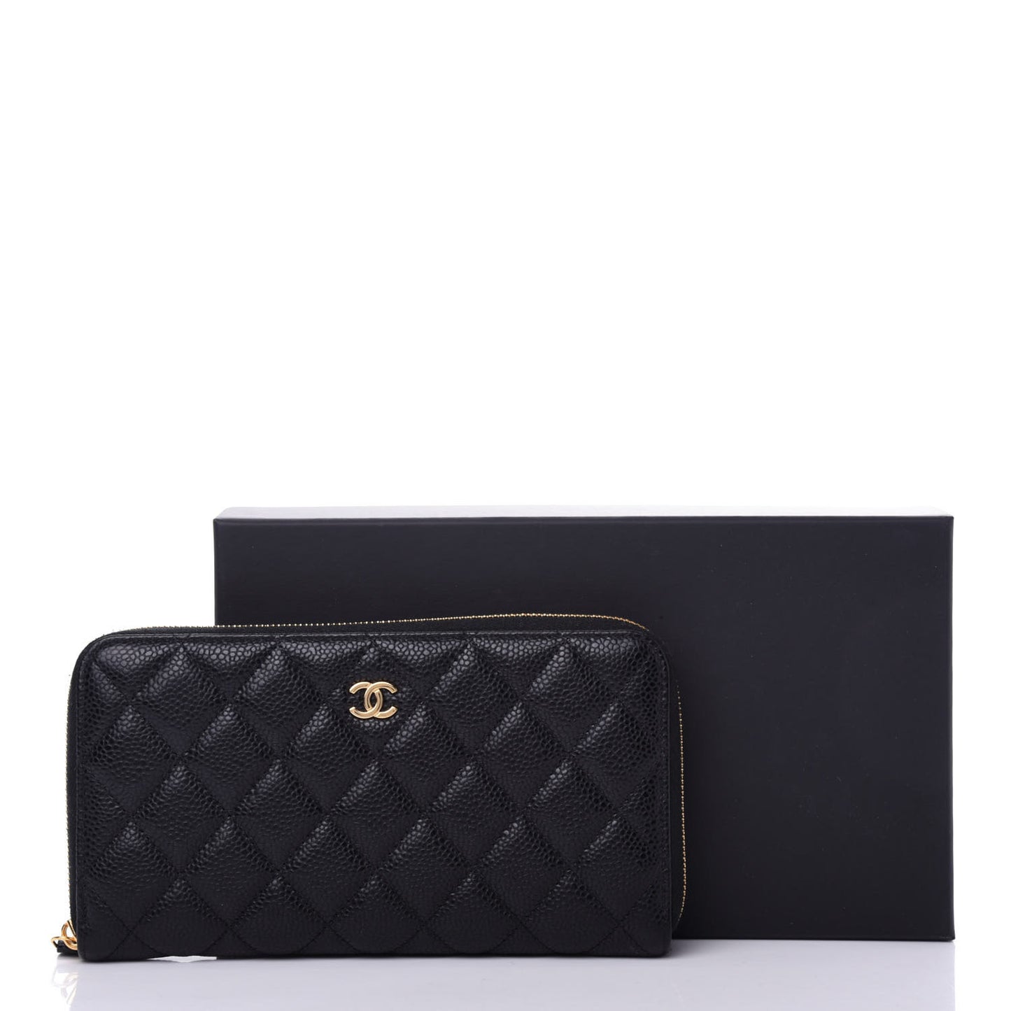 Caviar Quilted Large Gusset Zip Around Wallet Black
