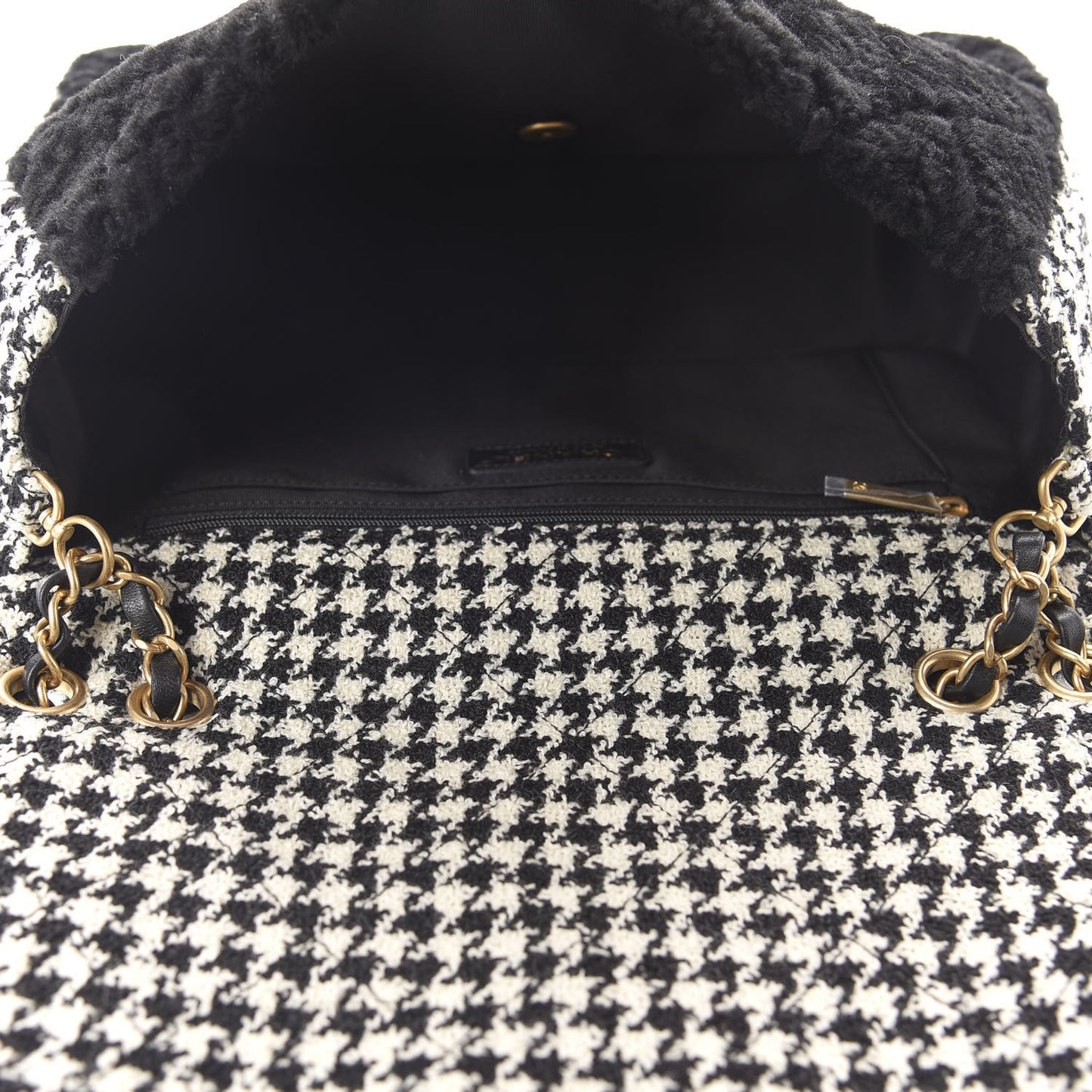Shearling Tweed Jumbo Single Flap Black White