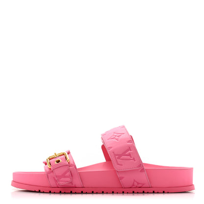 Louis Vuitton Calfskin Monogram Embossed Bom Dia Flat Mule Sandals 38 Pink 1 of 11