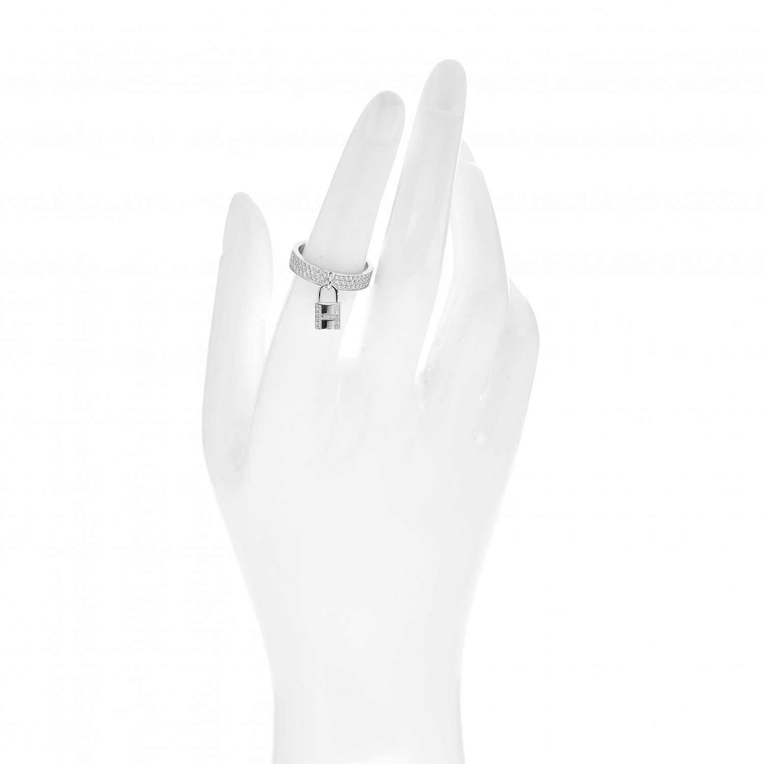 Hermes 18K White Gold Diamond MM Kelly Clochette Ring 53 6.5 2 of 5