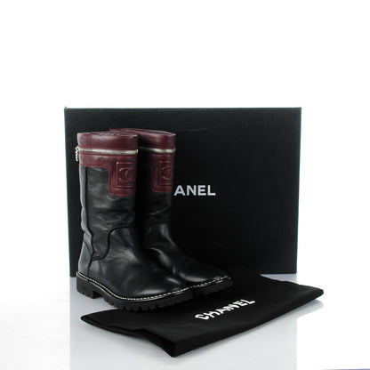 Chanel Calfskin Motorcycle Zipper Boots 37.5 Black Burgundy 8 of 8