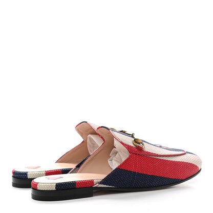 Gucci Canvas Sylvie Stripe Womens Princetown Slippers 38.5 Mystic White Hibiscus Red Maritime 4 of 11